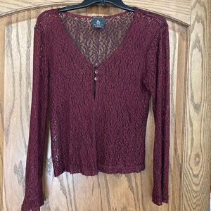 Lacy Overshirt, Dark Burgundy, M size Womens, brand Anxiety Cafe
